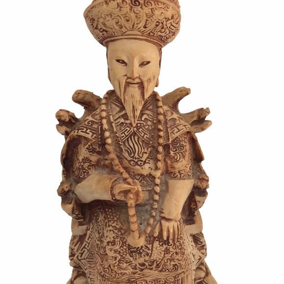 Vintage ASIAN ROYALTY Carved FIGURINES ETCHED SITTING ON SERPENT THRONES 9 1/4” - Picture 6 of 15